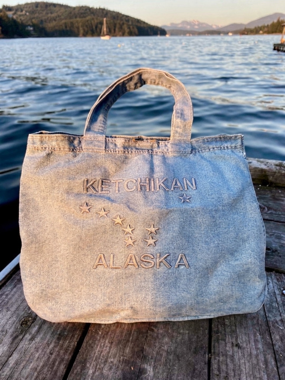 Alaska Embroidered Tote Bag - Light Denim